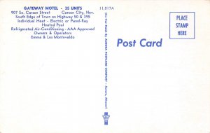 Carson City, Nevada GATEWAY MOTEL Highway 50 Roadside ca 1950s Vintage Postcard