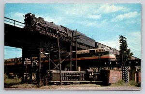 Richmond VA 3 Trains Crossing 16th & Dock Railroad Plastichrome Postcard