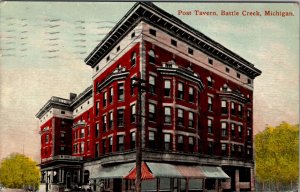 Battle Creek Michigan Post Tavern 1910 to Angola Indiana Postcard Z15