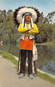 Chief Red Feather Navajo Sioux Indian At Knott's Berry Farm View Postcard Bac...