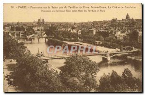 Old Postcard Panorama Paris on the Seine taken from Flora Pavilion Notre Dame...