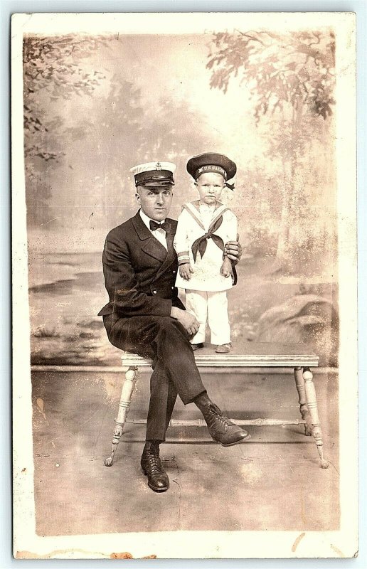 VTG Postcard RPPC Real Photo US Sailor Navy Boy Child Toddler Dressed Man A3 