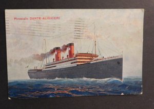 1920 Ship Postcard Cover From Napoli Ferrovia to Auburndale MA Dante Alighieri