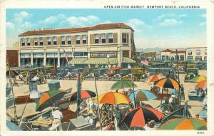 Open Air Fish Market 1920s Newport Beach California Teich Umbrellas 6161