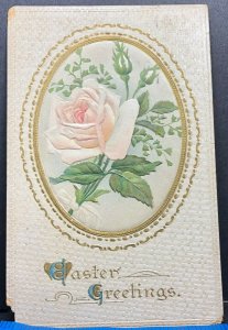 Easter Greeting Pink Rose 1912 Antique Postcard