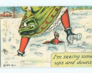 Unused Pre-Linen comic BIRD UNDER WOMAN'S DRESS k3323