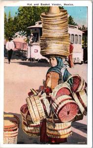 MEXICO   WOMAN   Selling HATS & BASKETS Streetcar   c1930s     Postcard 