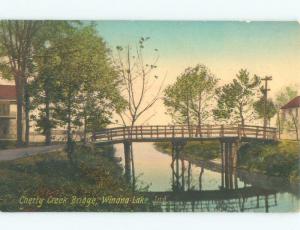 Divided-Back BRIDGE SCENE Winona Lake - Wayne Indiana IN d5158