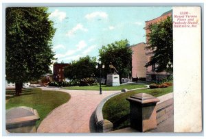 1908 Mount Vernon & Place Peabody Statue Baltimore Maryland MD Antique Postcard