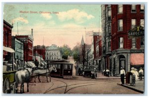 c1910 Market Street Streetcar Exterior Building Ottumwa Iowa IA Vintage Postcard