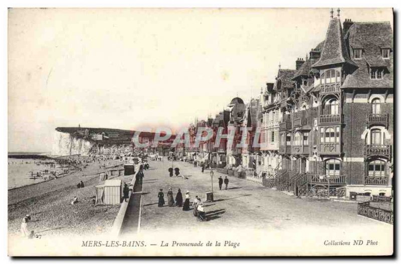 Old Postcard Mers les Bains Beach Promenade