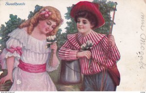 Sweethearts, 1900-10s; Boy & Girl holding flowers