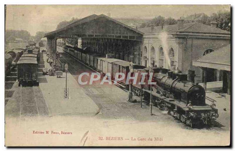 Postcard Old Train Locomotive Beziers Gare du Midi