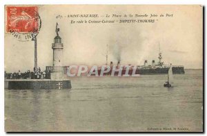 Old Postcard Saint Nazaire Lighthouse of New Port Jetee stranded Cruiser Brea...