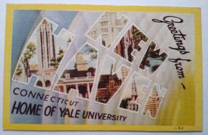 Greetings From New Haven Connecticut Postcard Large Letter Dexter Yale College