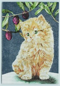 PRETTY ORANGE KITTEN Long Hair ~  Dufex Foil 4x6 Modern FJ Warren Cat Postcard