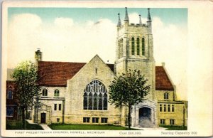 First Presbyterian Church, Howell MI c1956 Vintage Postcard S78