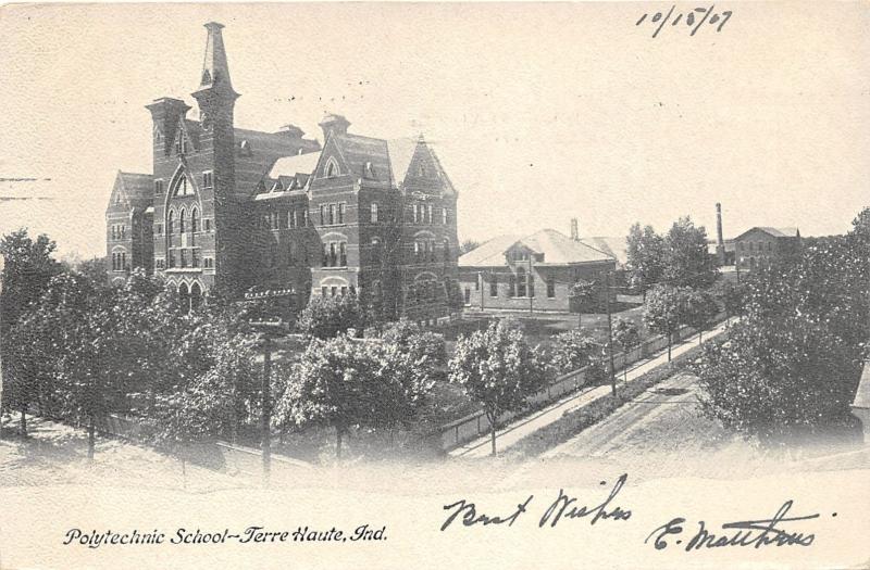 Terre Haute Indiana~Polytechnic School~1907 B&W Postcard