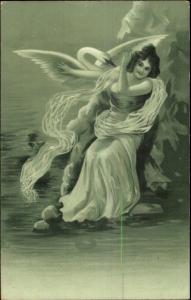 Art Nouveau Fantasy - Greek Myth - Leda and the Swan - Zeus c1910 Postcard