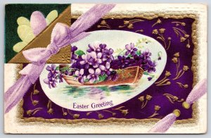 Easter Greetings Violet Flowers In Boat Holiday Wishes Posted Postcard