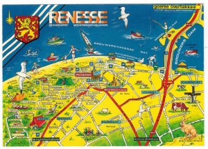 Postcard Netherlands 1995 Renesse Map Animals Birds