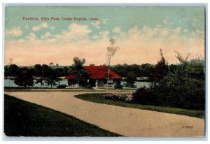 c1950 Pavilion Ellis Park River Lake Dirt Road Building Cedar Rapids IA Postcard