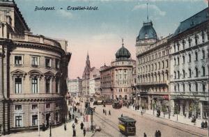 Hungary Budapest Erzsebet animated street trams Promenade Elisabeth 1923 PC