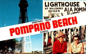 Florida Pompano Beach Greetings With Lighthouse & Fishing Pier