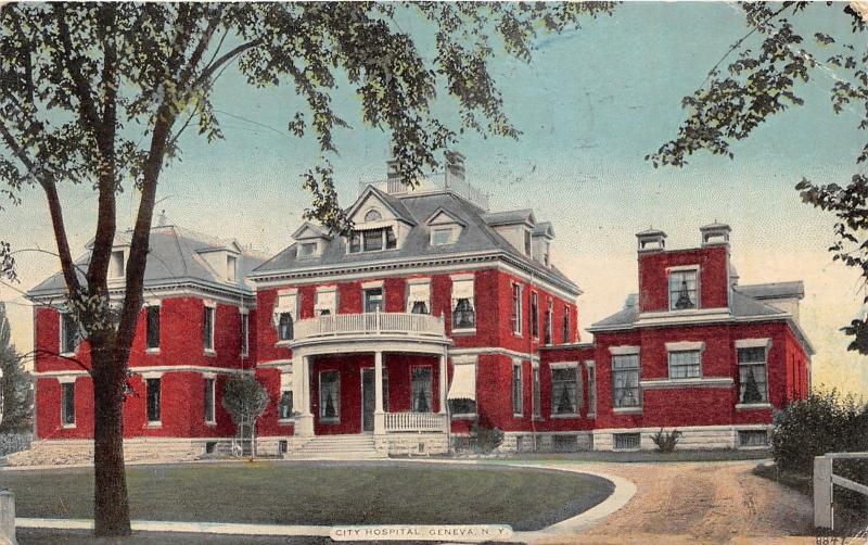 Geneva New York~City Hospital from Street Entrance~1913 Postcard