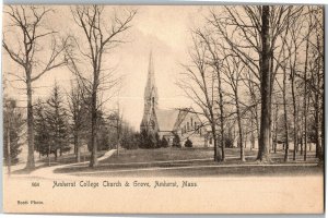 Amherst College Church and Grove Amherst MA Undivided Back Vintage Postcard W16
