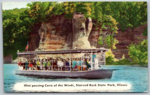 Vtg Illinois IL Boat Trip on River Starved Rock State Park Postcard