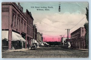 c1910 Fifth Street Looking North Hanging Street Light Willmar Minnesota Postcard