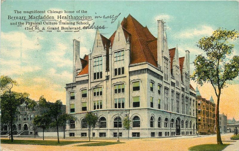 Postcard 1910 Illinois Chicago Bernarr McFadden Healthatorium 23-13146