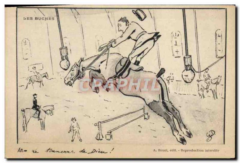 Old Postcard The Horse jumping logs
