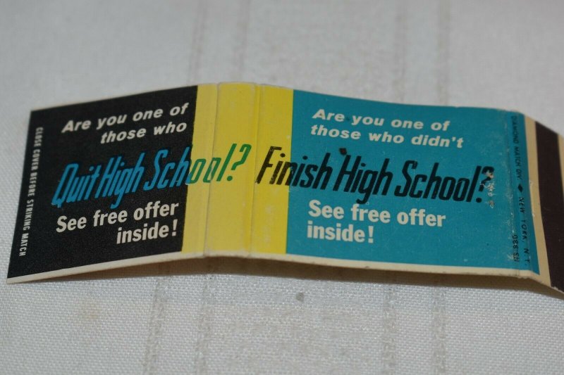 Quit High School?  See Free Offer Inside Coupon Advert 20 Strike Matchbook Cover