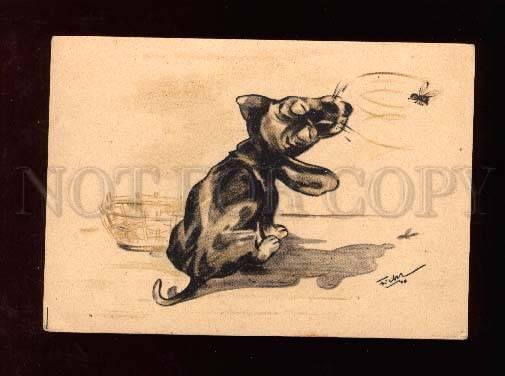 007626 BONZO Funny PUPPY w/ BEE by FIEBER vintage PC