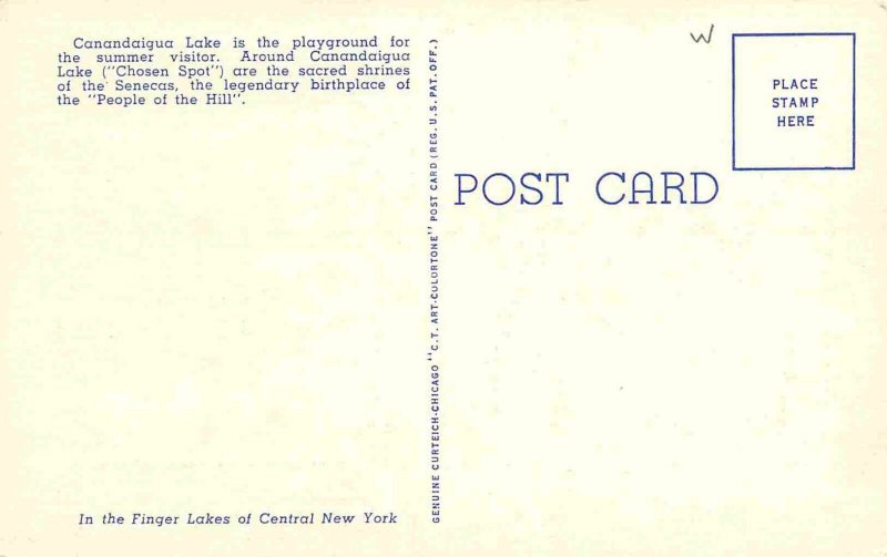 Speed boats Canadaigua Lake New York linen postcard