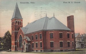 J84/ Greenville Ohio Postcard c1910 First M.E. Church Building  37