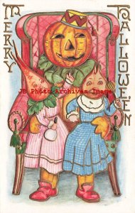 325995-Halloween, Whitney No WNY10-7, JOL Head Lady Sits with Vegetable Children