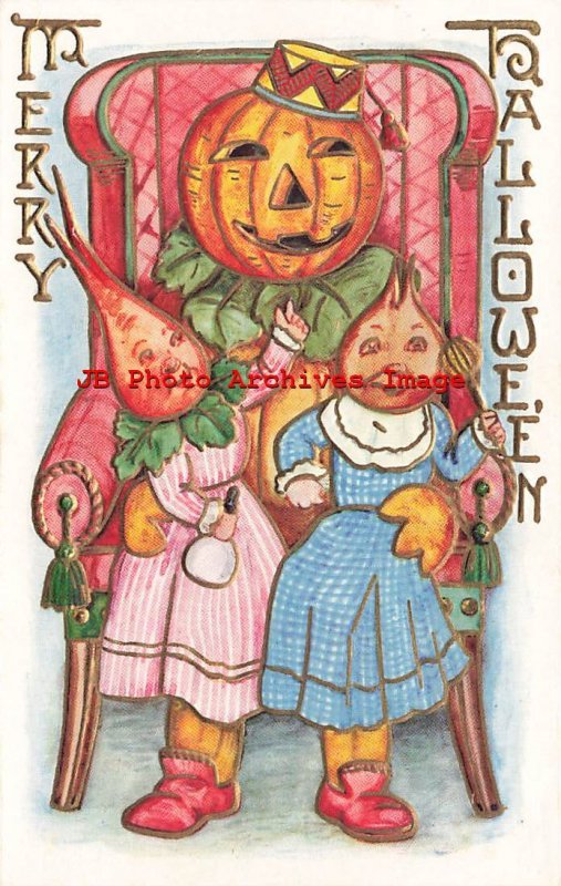 325995-Halloween, Whitney No WNY10-7, JOL Head Lady Sits with Vegetable Children