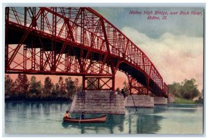 c1905s Moline High Bridge Over Rock River Moline IL Unposted Canoeing Postcard