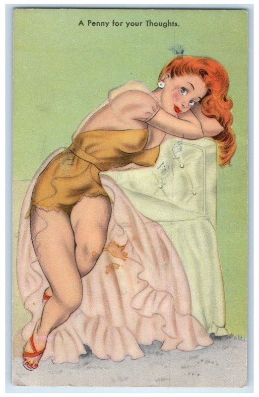 Risque Postcard Pretty Woman Pin Up Niagara Falls Ontario Canada 1953 Vintage