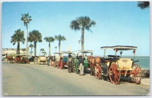 Vintage St. Augustine Florida Horse Drawn Carriages Linen Postcard
