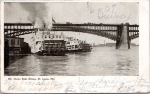 Postcard MO St. Louis - Steamboats under Eads Bridge - Adolph Selige