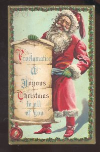 LARGE FULL FIGURE SANTA CLAUS RED ROBE VINTAGE CHRISTMAS POSTCARD HOUSTONIA MO