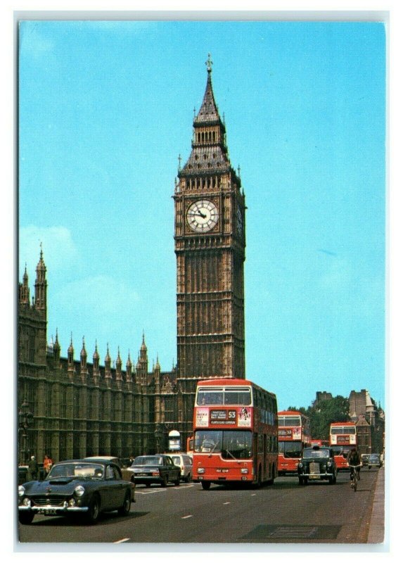 Postcard Metro-Scania Buses on Westminster Bridge Big Ben London MA7