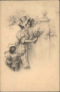 Glamour Regency Mother and Child Little Boy c1910 Vintage Postcard