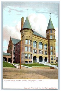 c1905's County Court House Building Clock Tower Bridgeport Connecticut Postcard