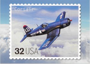 US Aircraft. unused. Corsair. 5X7  Includes matching stamp #3142g.  Nice