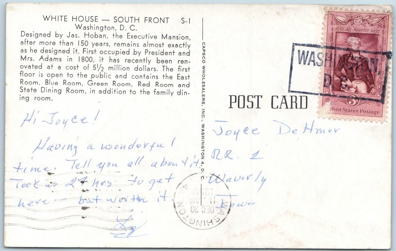 c1950s Washington DC White House South Front Fountains Capitol East Wing Chrome